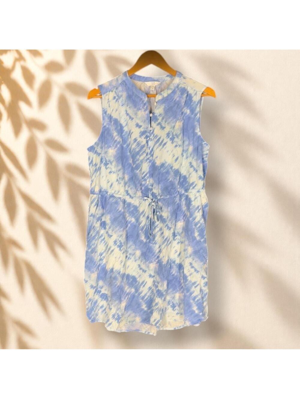 Time And Tru Dress Women XL Blue Striped Shift Midi Sleeveless Rayon Button
